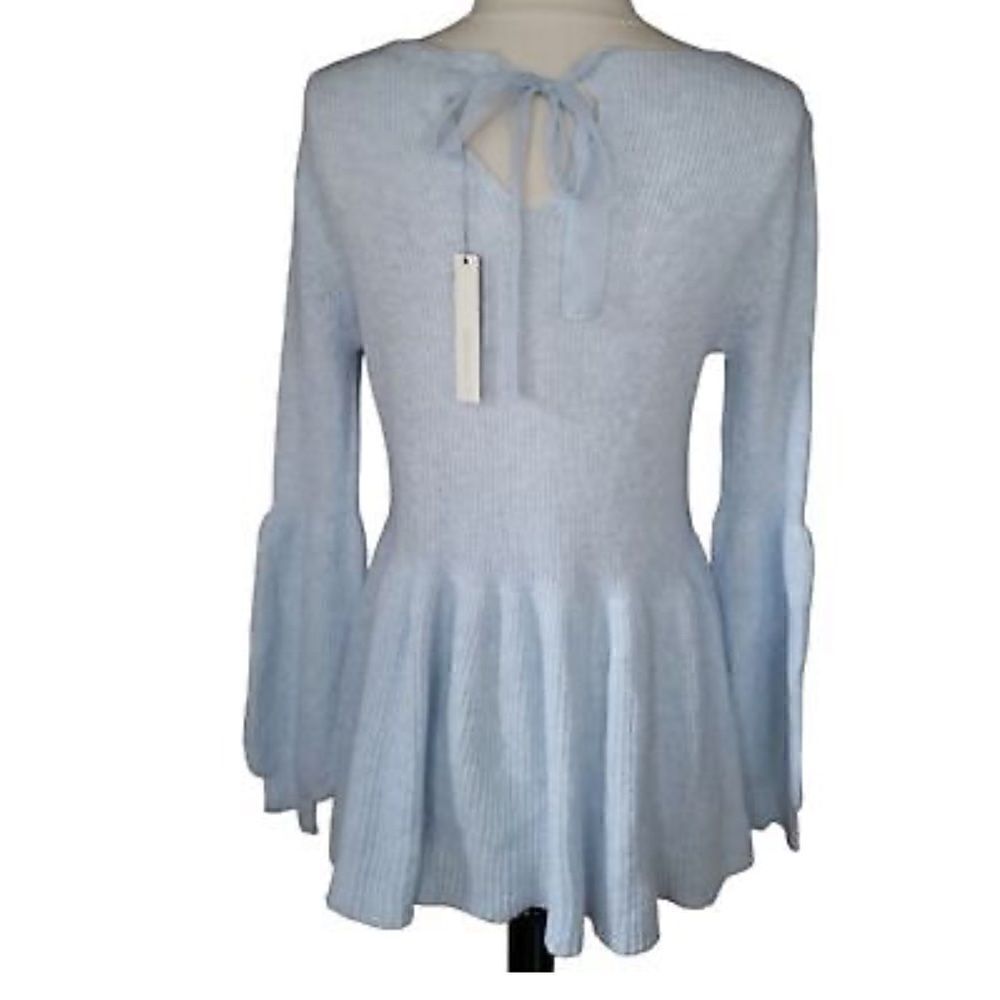 LC SUPER SOFT PEPLUM‎ BALLOON SLEEVE SWEATER! Chiffon bow neck tie